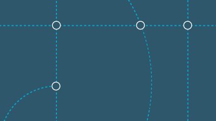 Abstract digital illustration of a connected network, featuring curved and straight dotted lines intersecting at circular nodes on a blue background—symbolizing connectivity, care coordination, and technology integration in aging and home health systems.